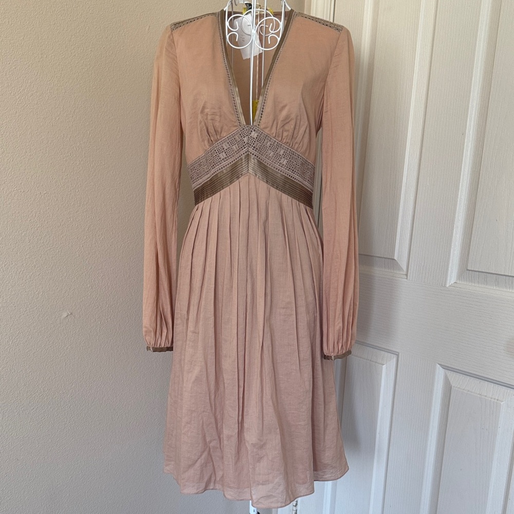 Vintage Catherine Malandrino Dusty Blush Long Sleeve V-Neck Dress